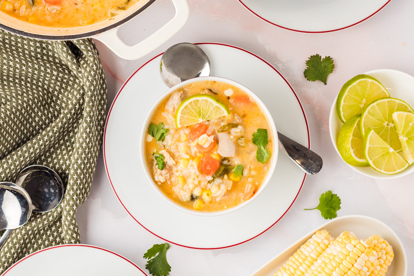 EXCLUSIVE: Corn and Poblano Soup with Chicken and Rice