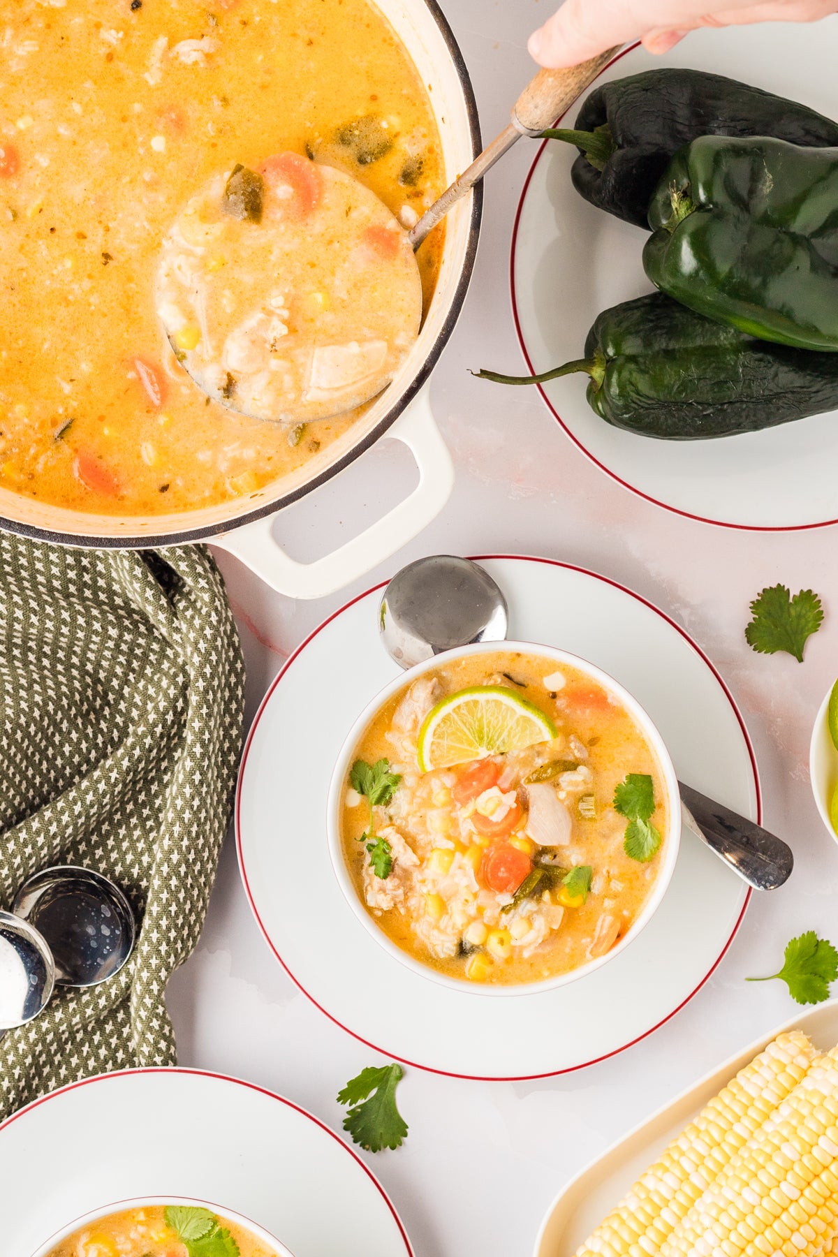 EXCLUSIVE: Corn and Poblano Soup with Chicken and Rice