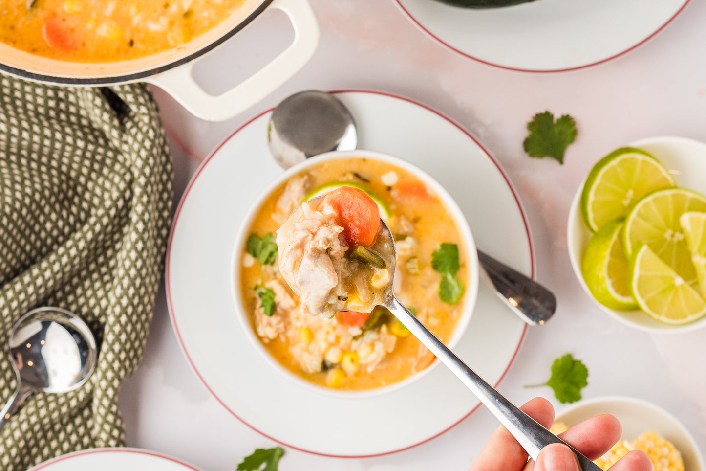 EXCLUSIVE: Corn and Poblano Soup with Chicken and Rice