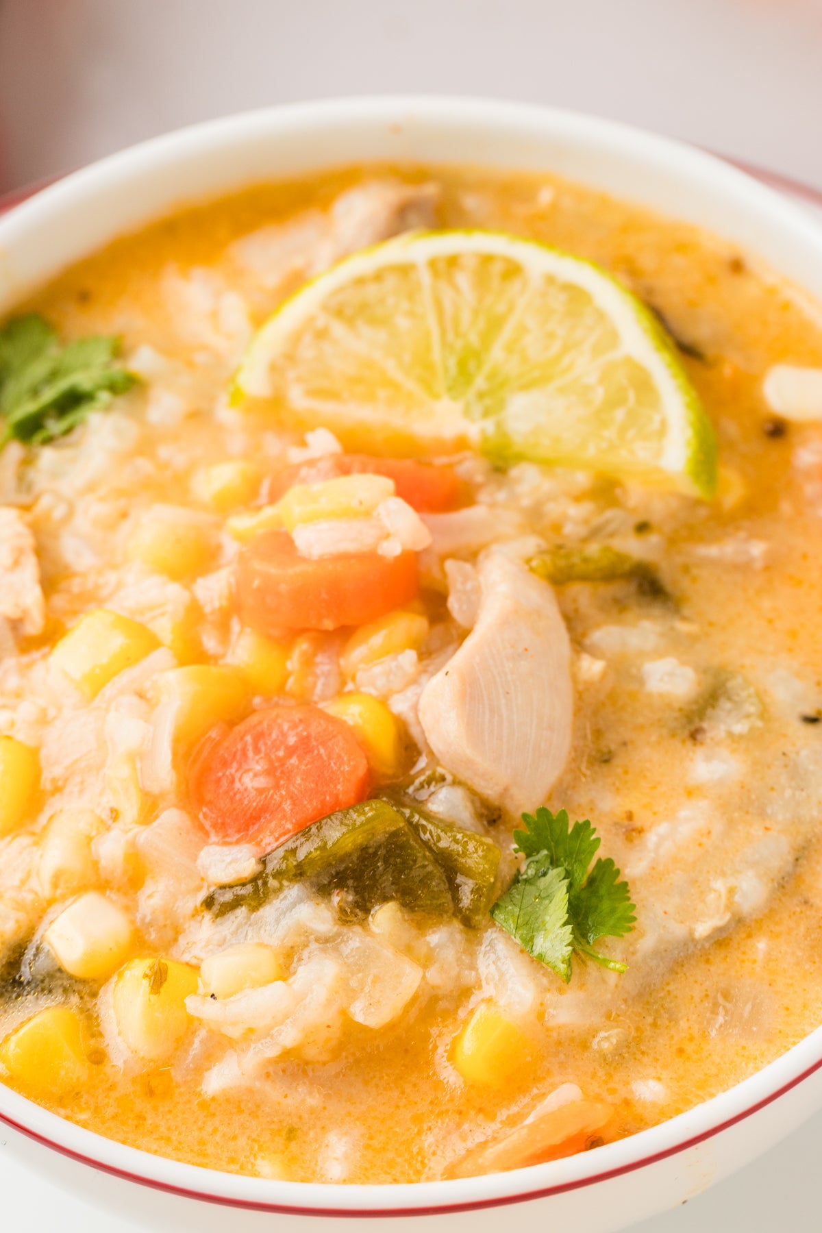 EXCLUSIVE: Corn and Poblano Soup with Chicken and Rice