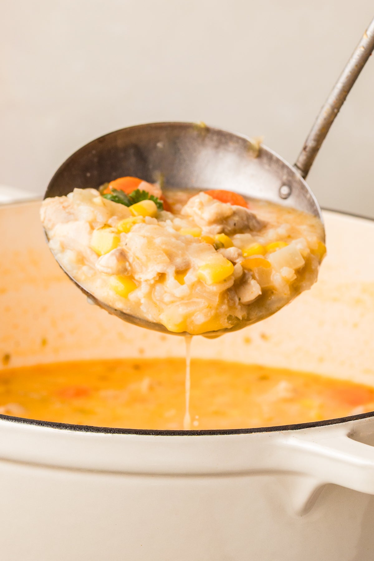 EXCLUSIVE: Corn and Poblano Soup with Chicken and Rice