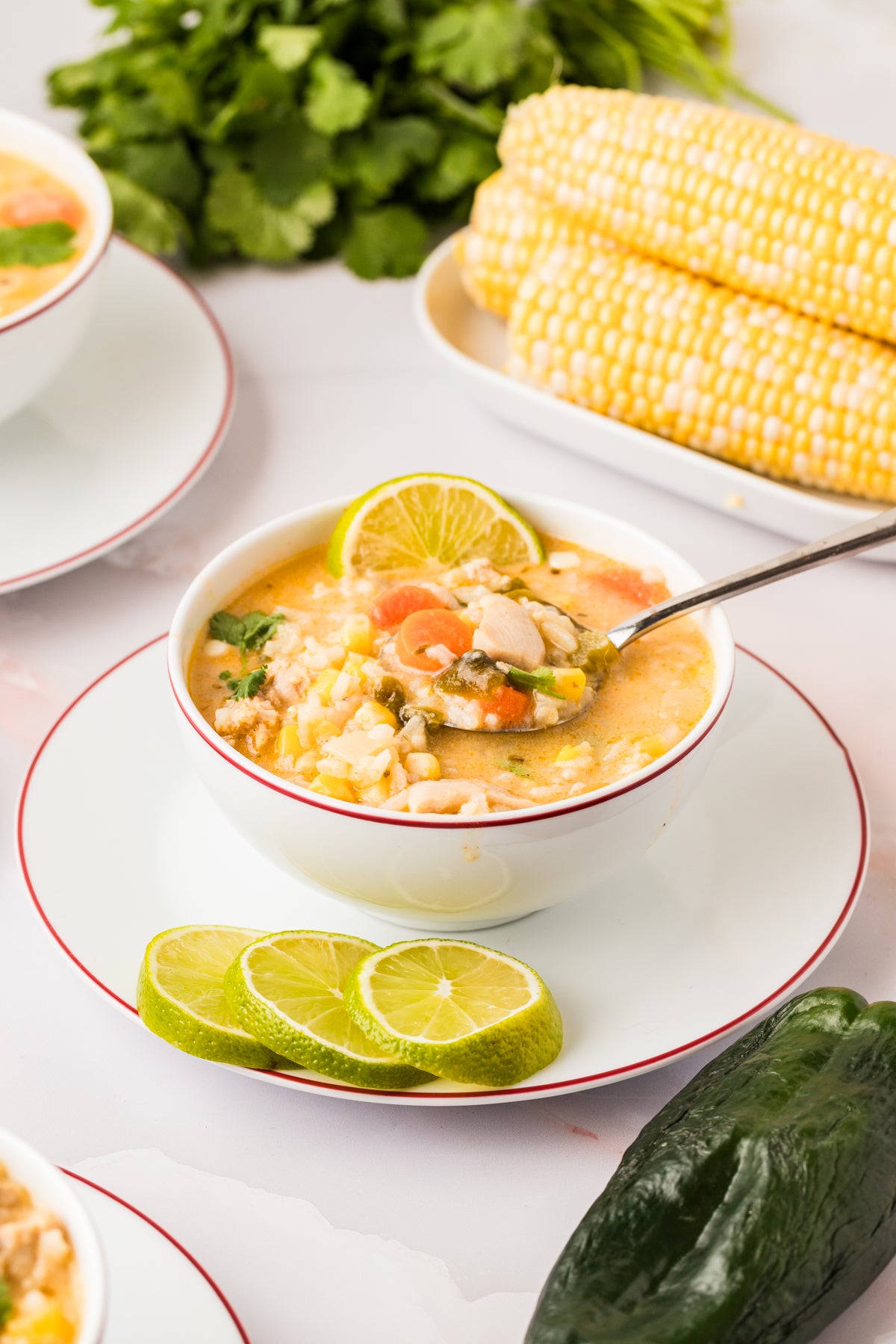 EXCLUSIVE: Corn and Poblano Soup with Chicken and Rice