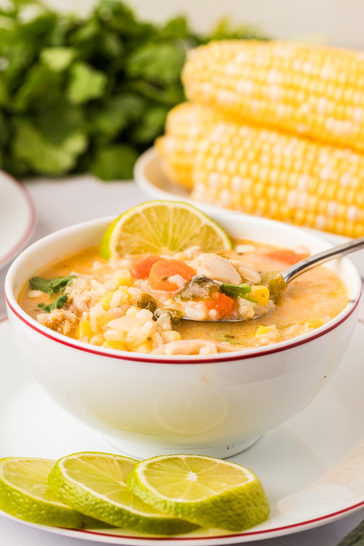 EXCLUSIVE: Corn and Poblano Soup with Chicken and Rice