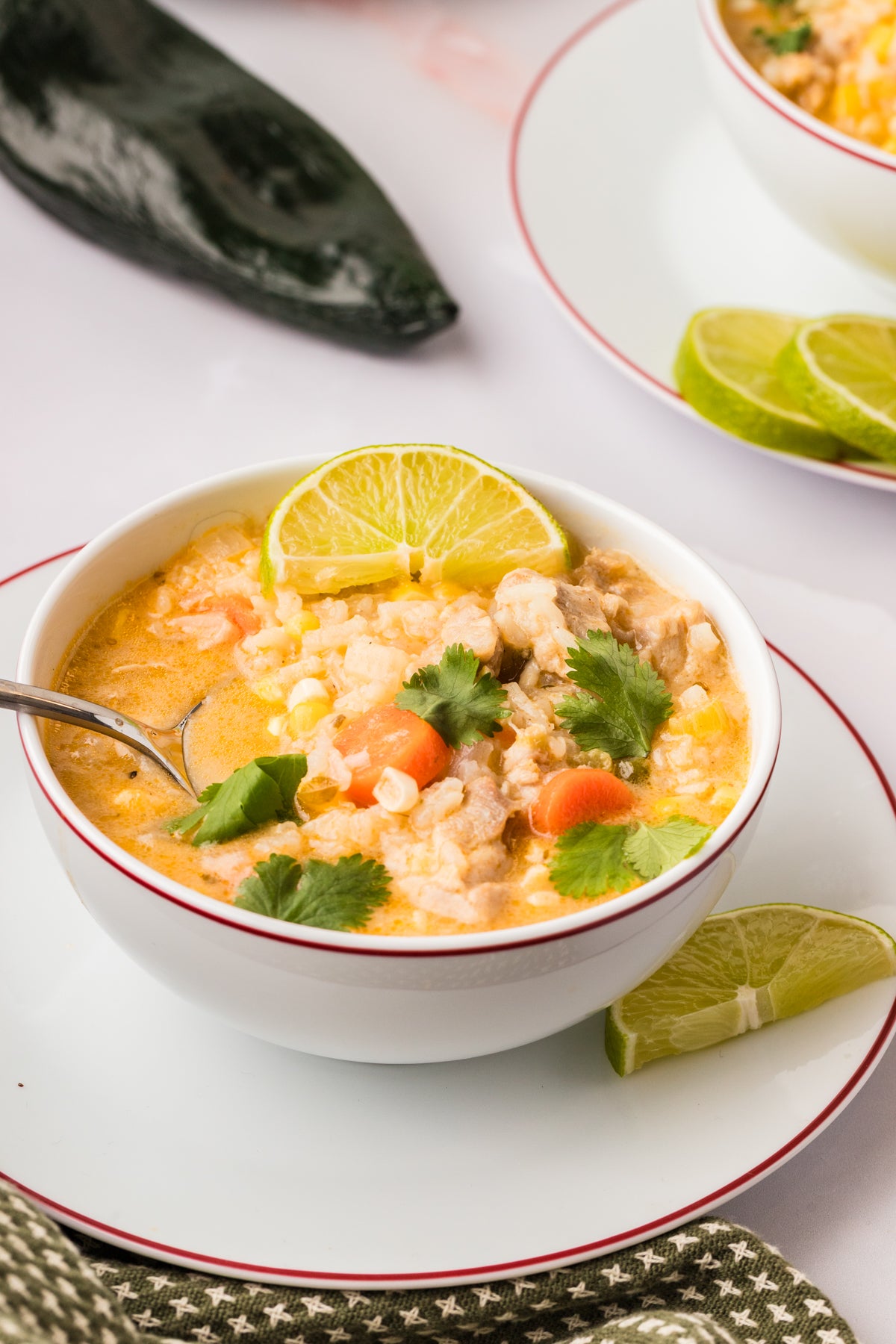 EXCLUSIVE: Corn and Poblano Soup with Chicken and Rice