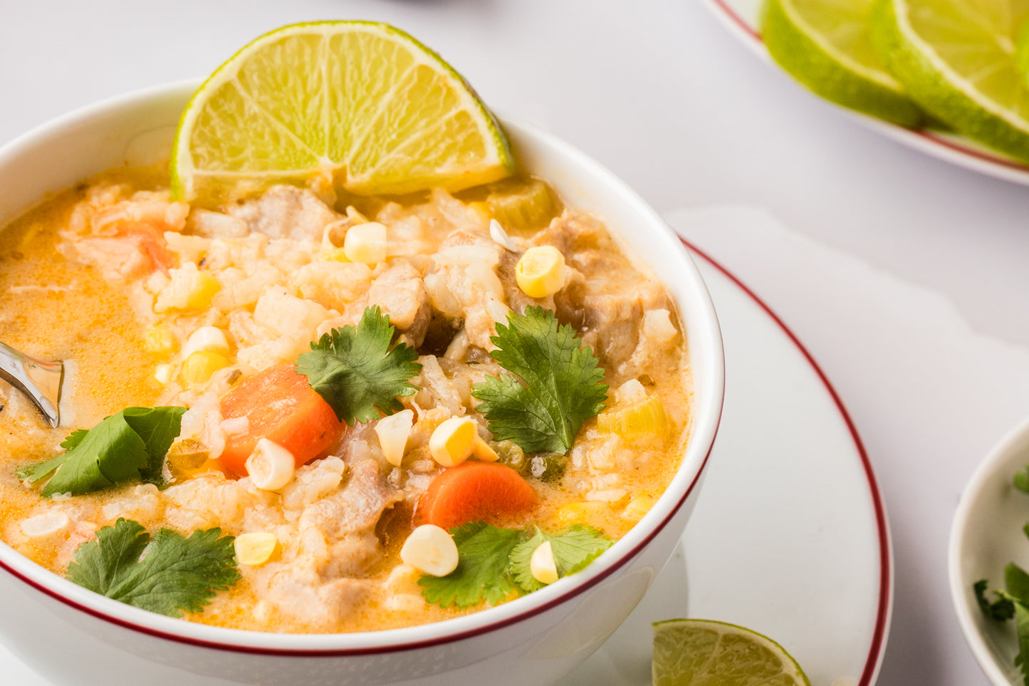 EXCLUSIVE: Corn and Poblano Soup with Chicken and Rice