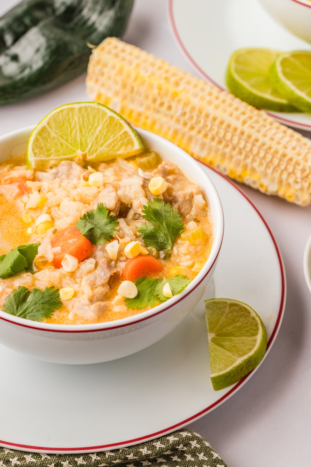 EXCLUSIVE: Corn and Poblano Soup with Chicken and Rice